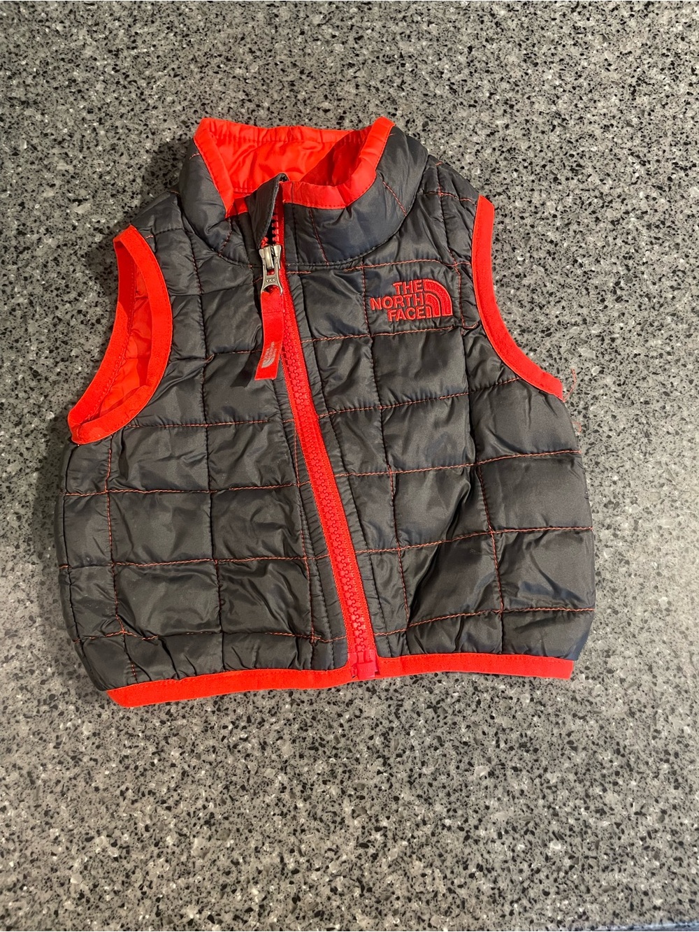 The North Face Kids Black Quilted Vest with Bright Red Trim